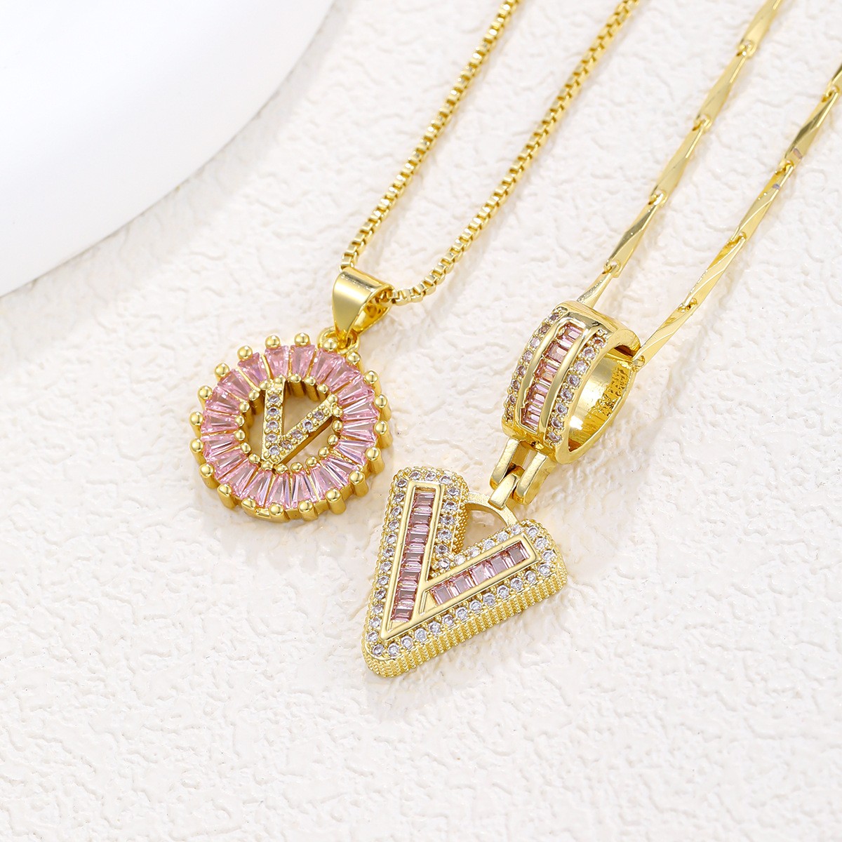 26 Letter Pendant Necklace Copper Inlaid Zirconium Plated Real Gold