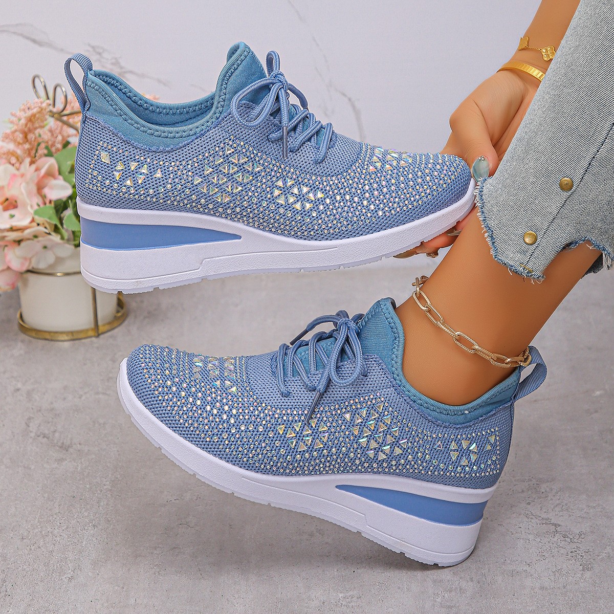 Rhinestone Lace Up Fashion Style Daily Commuter Women's Casual Shoes