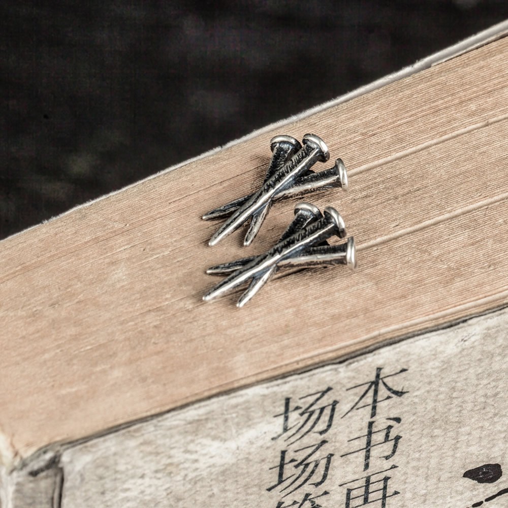 S925 Sterling Silver Nail Ear Studs Earrings Punk