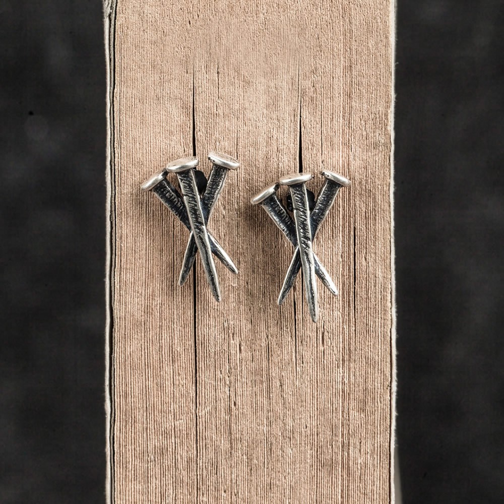 S925 Sterling Silver Nail Ear Studs Earrings Punk