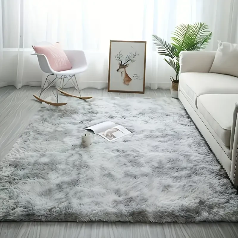Soft Plush Carpet Rug  Tie-Dye Aqua Gray