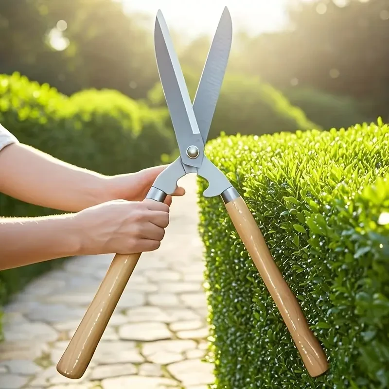 Heavy-Duty Steel Garden Pruning Shears with Ergonomic Wooden Handle