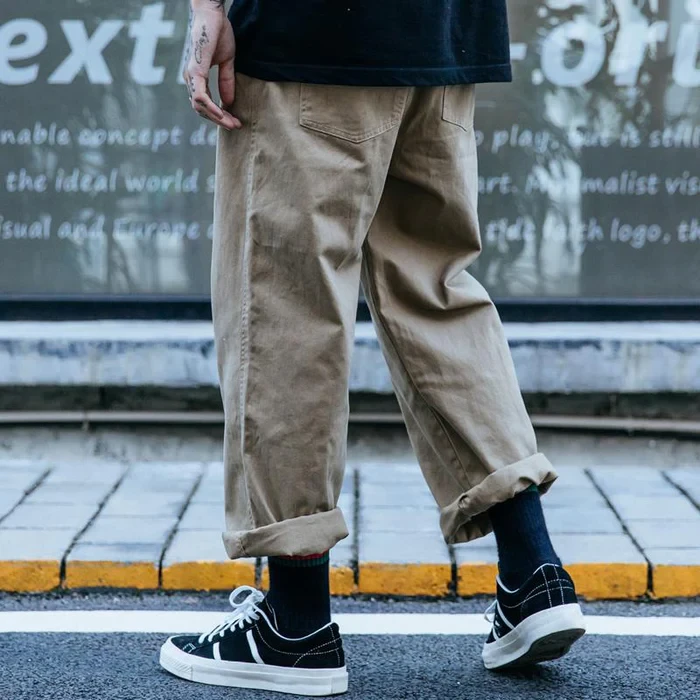 Men's Solid Loose Straight Casual Cargo Pants