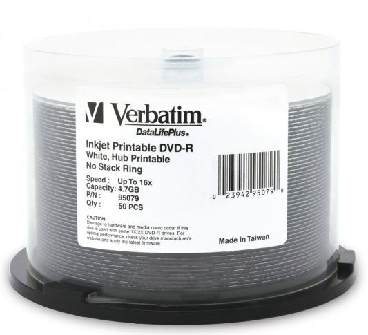 Verbatim DVD-R 4.7GB 16x Wht Wide Thermal Printable 50 Pack on Spindle