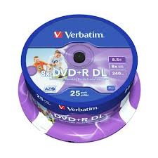 Verbatim DVD+R DL 8.5GB 8x White Wide Printable 25 Pack on Spindle