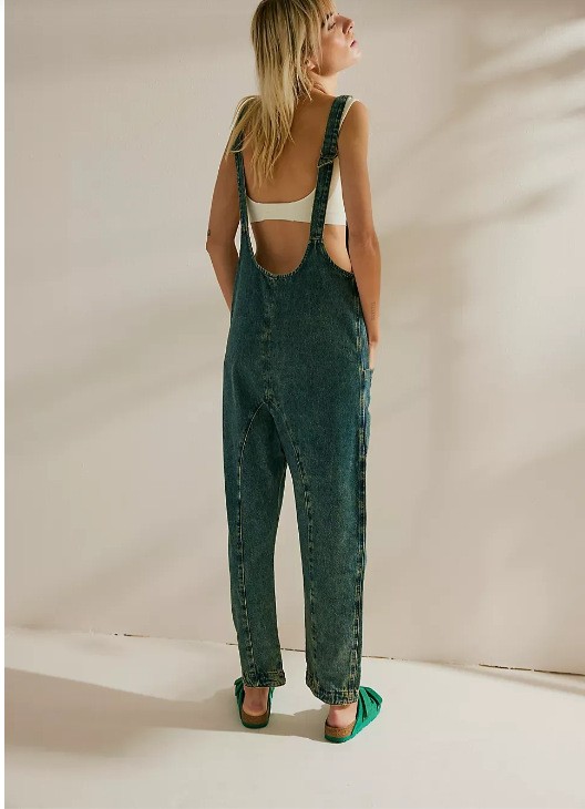 Women's Casual Suspender Trousers in Solid Colors