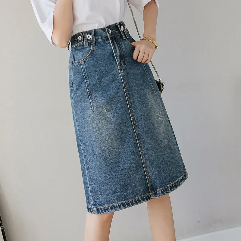 Mid Length Denim Skirt