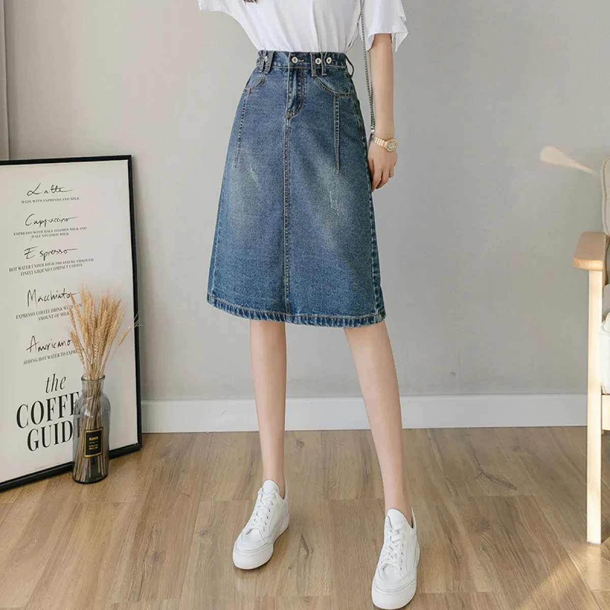 Mid Length Denim Skirt