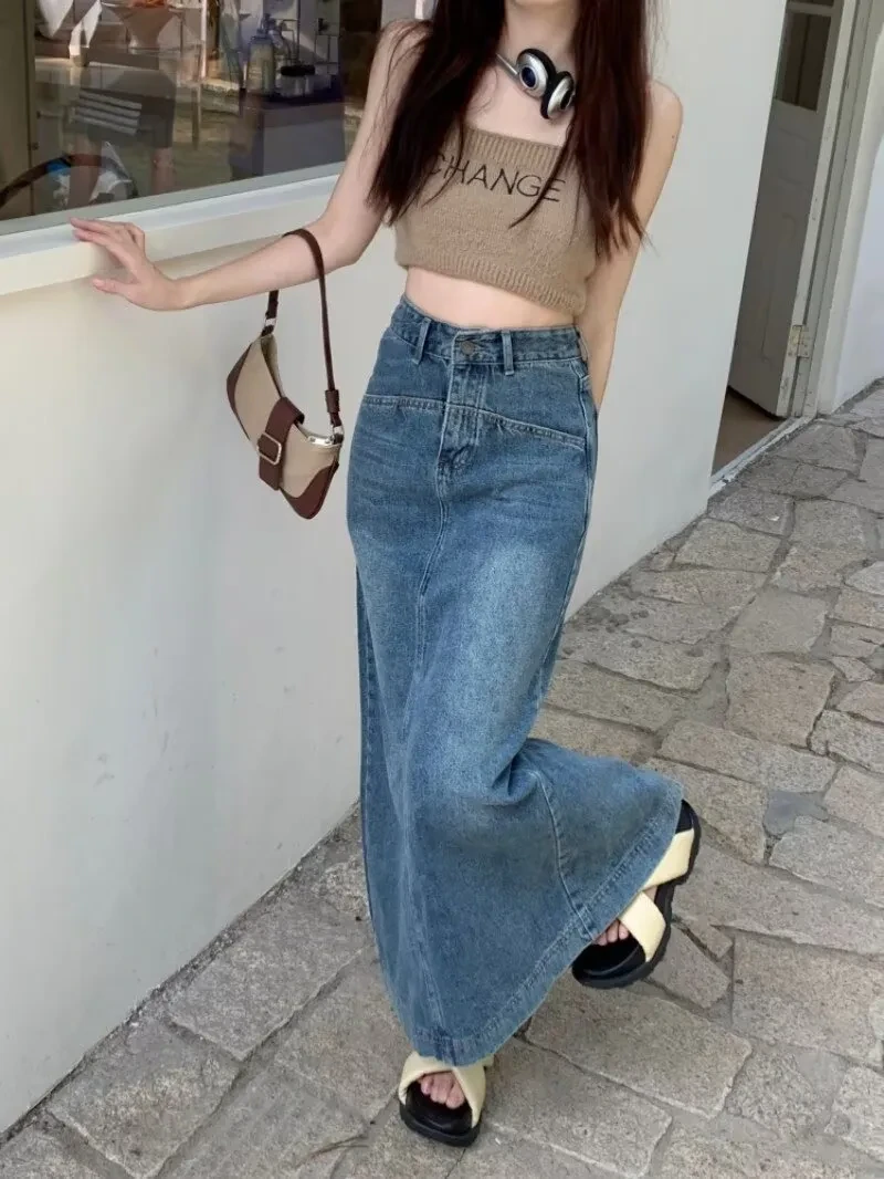 Plus Size Long Denim Skirts