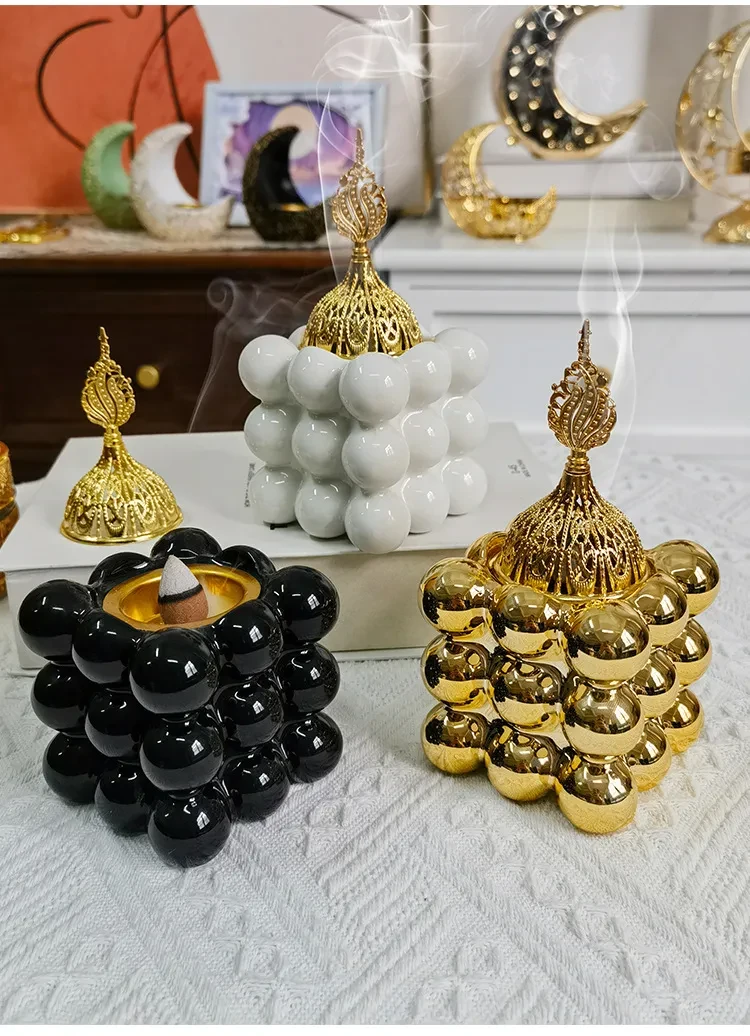 Ceramic Golden Rubik's Cube Incense Burner Middle East Arab Festival Handheld Incense Burner Domestic Ornaments