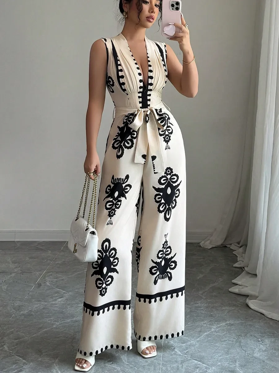 Summer Sleeveless Waistband Jumpsuit For Women