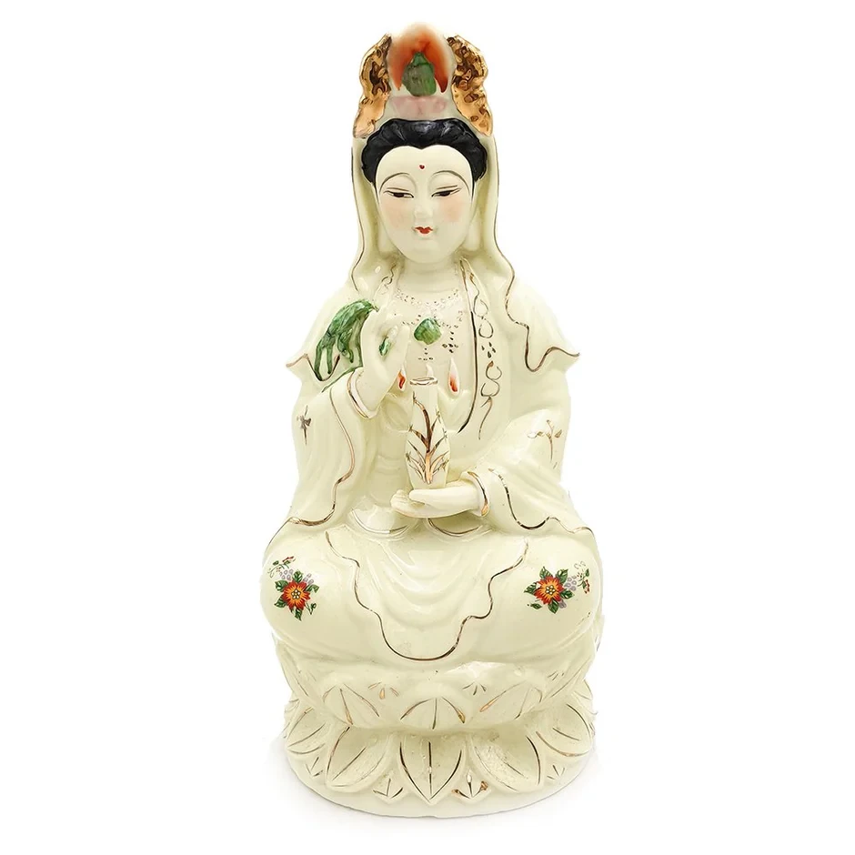 Guanyin Sitting Lotus Buddha 14" Plain