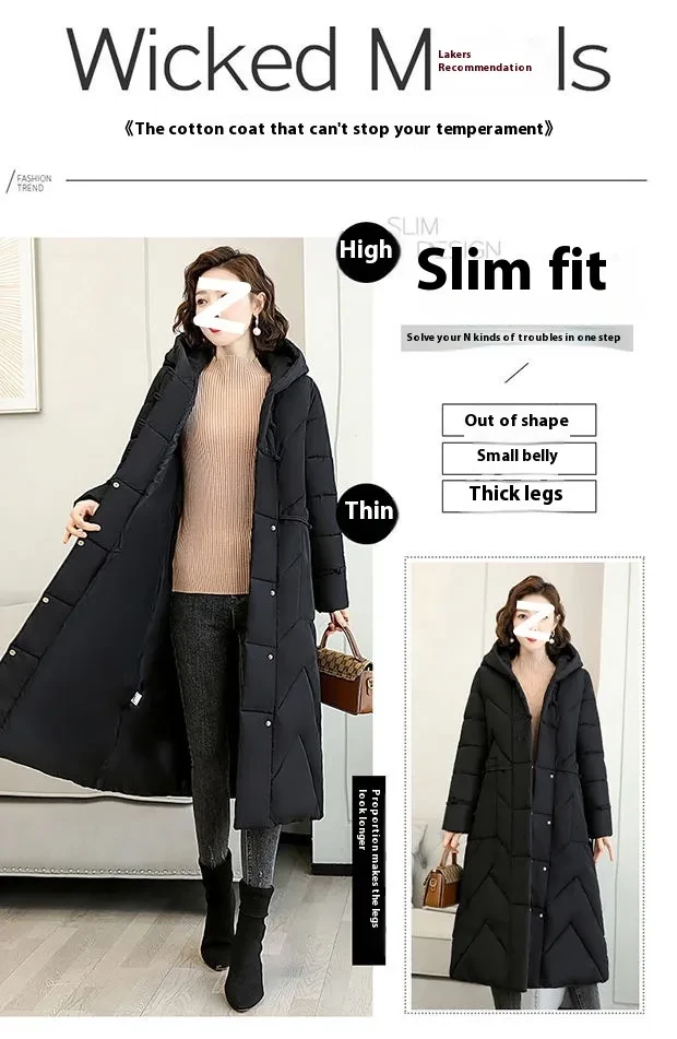 Plus Size Overknee Long Warm Hooded Cotton Jacket