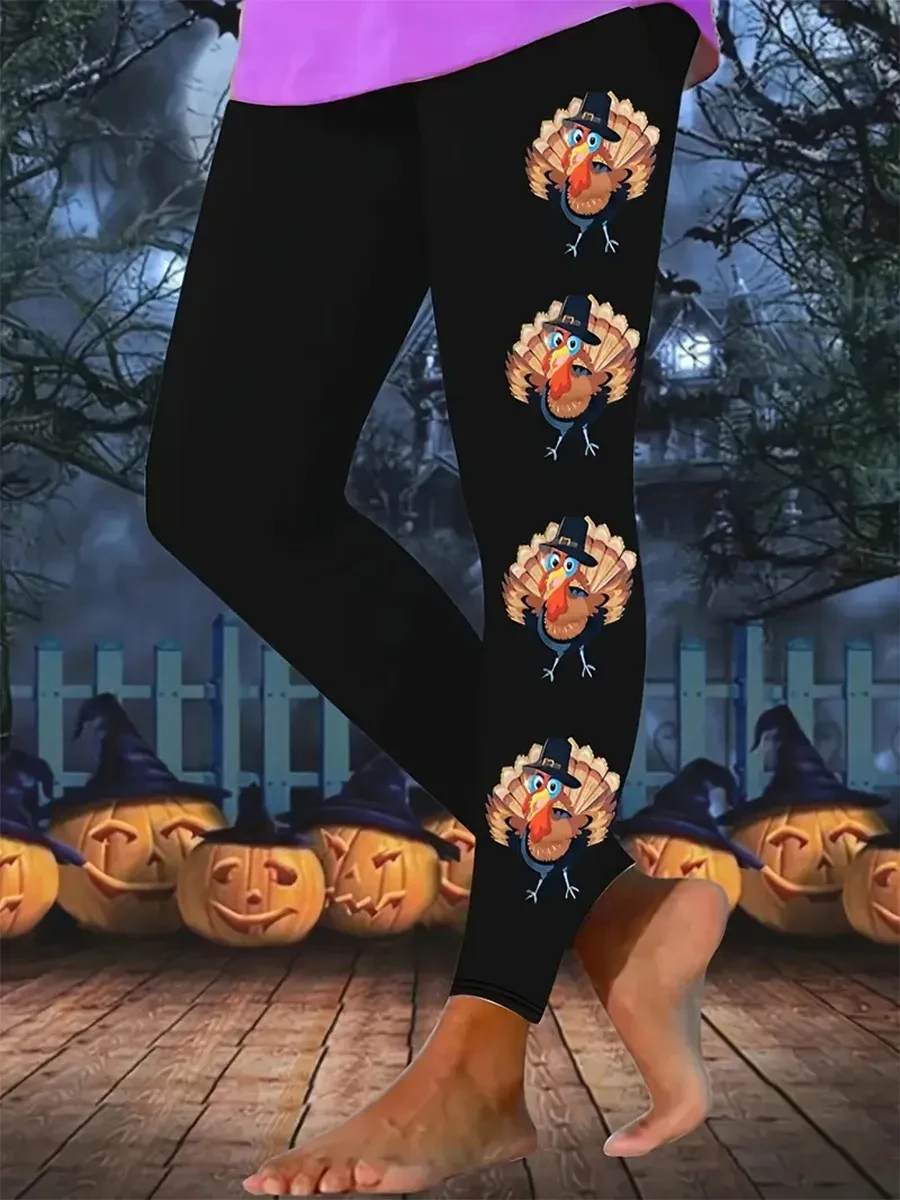 Hat Wine Glass Christmas Tree Sequined Printed Leggings