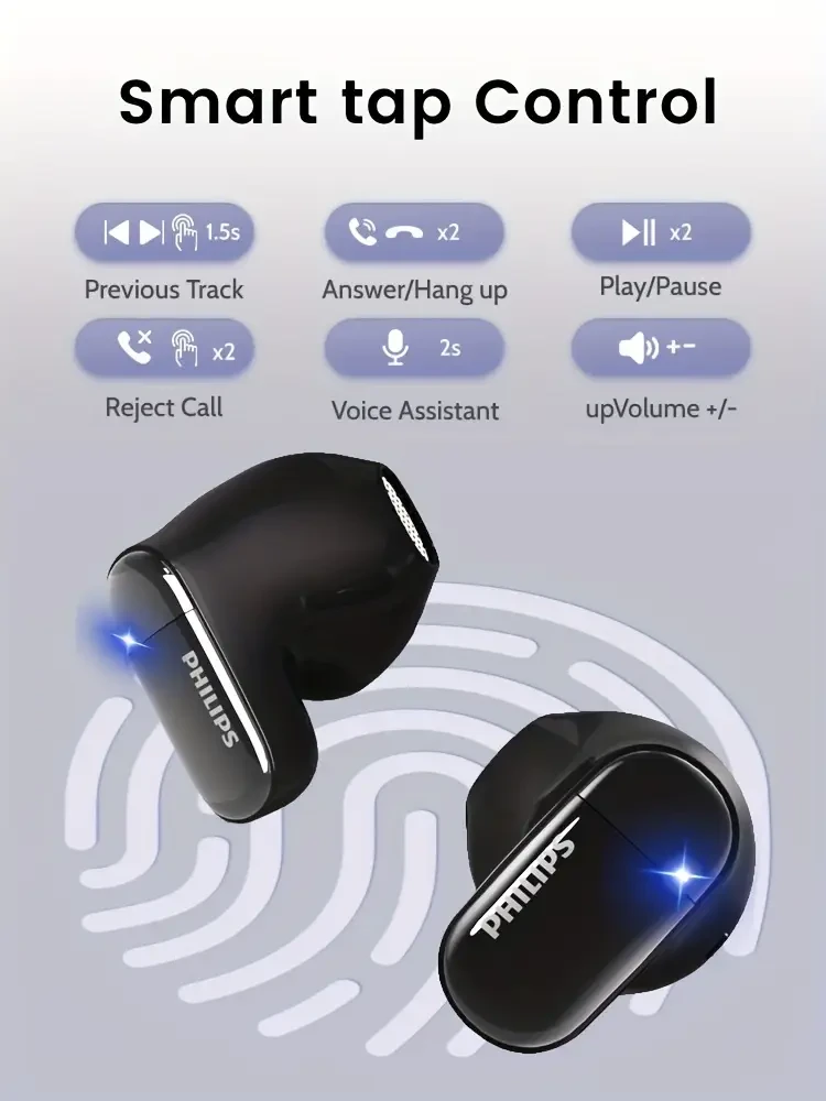 Philips Wireless Earbud Headphones  Noise Cancelling, Condenser Microphone, and Fast Charging for Gaming and Voice Calls