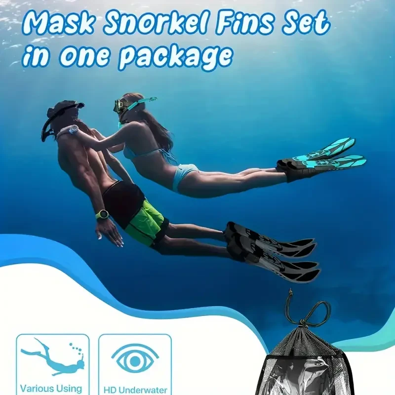 QINGSONG Snorkeling Mask, Fins, and Snorkel Set  Perfect for Adult Snorkeling Adventures