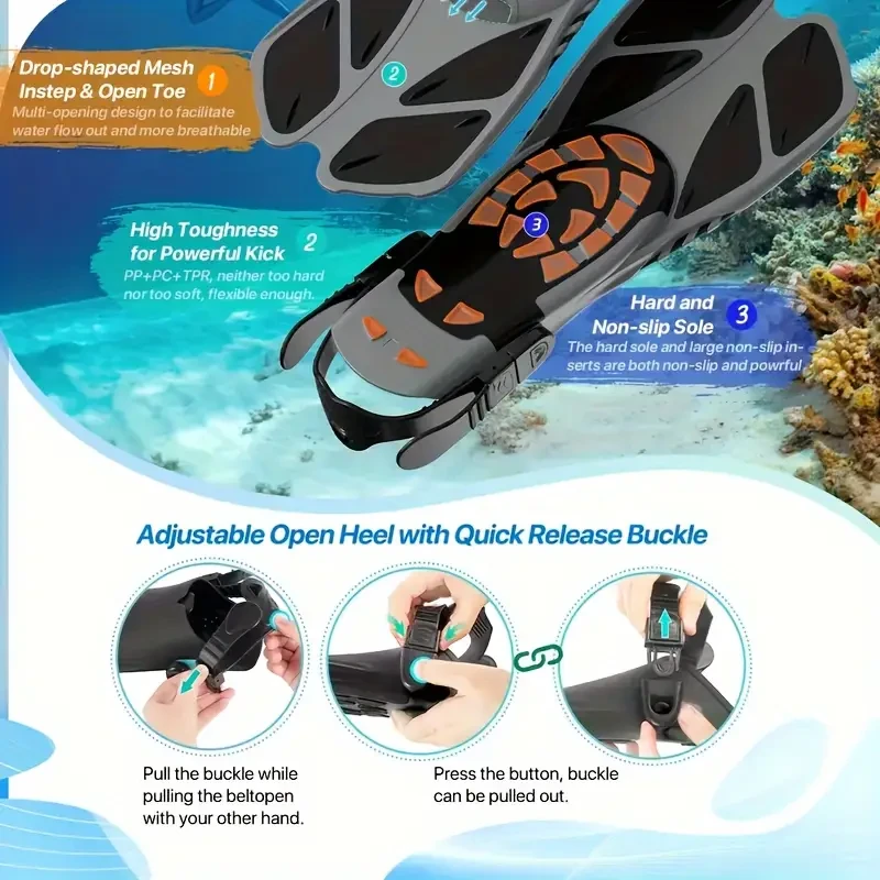 QINGSONG Snorkeling Mask, Fins, and Snorkel Set  Perfect for Adult Snorkeling Adventures
