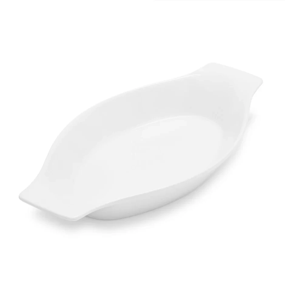 Crockery Oval Dish with Handle White 8.5"
