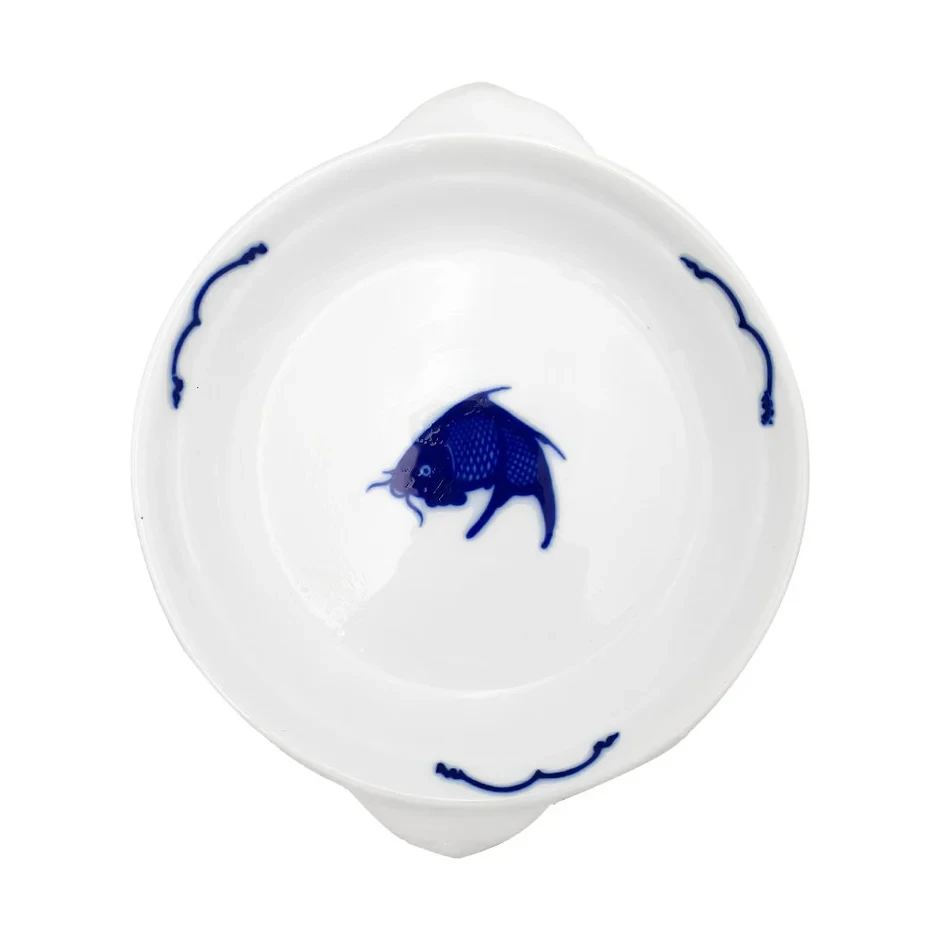 Crockery Dish with Handle Blue Carp 12"