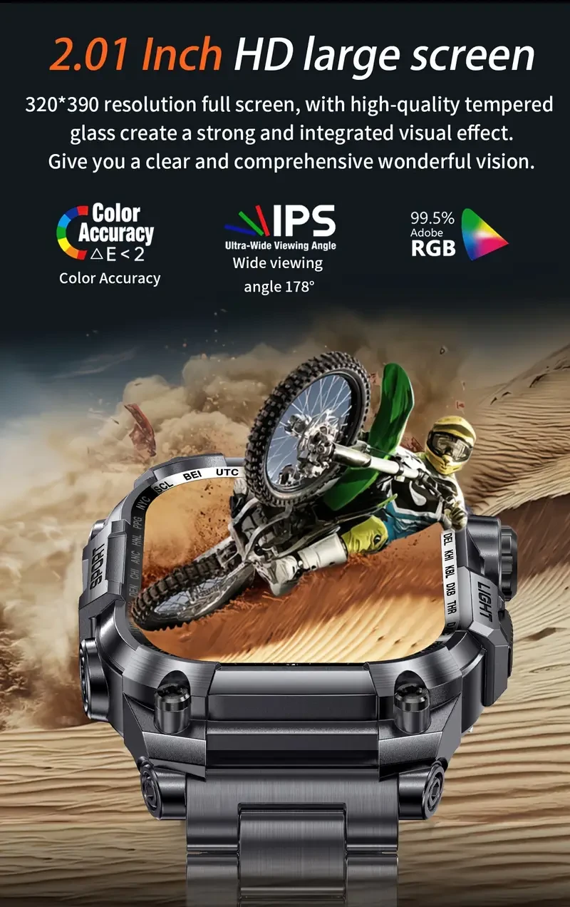 Aviwogr 2.01-Inch Outdoor Sports Smartwatch  Large Display, Fitness Tracking, and Wireless Connectivity