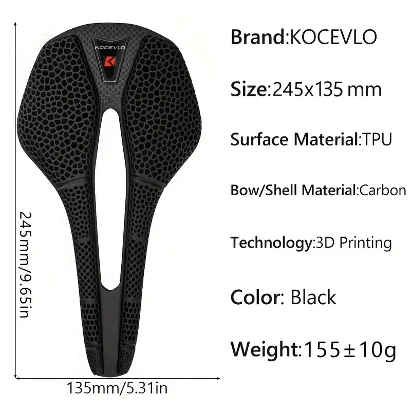 KOCEVLO R4 3D Printed Carbon Fiber Bike Saddle  Ergonomic, Lightweight & Breathable Design