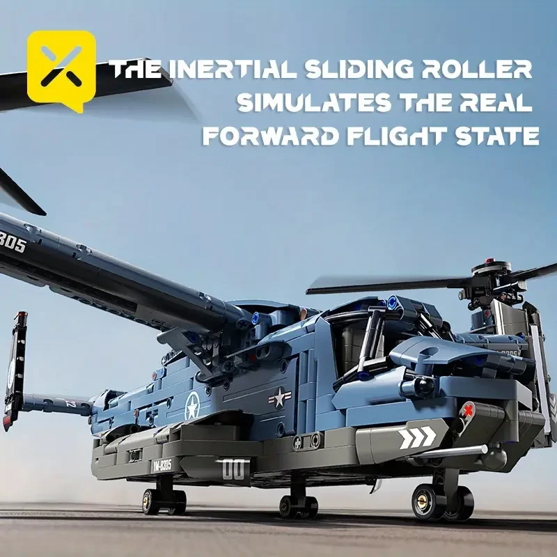XINGYA YOUPIN 1486pcs Dynamic Tilt-Rotor Fighter Jet Building Block Model 1:72 Scale Collectible
