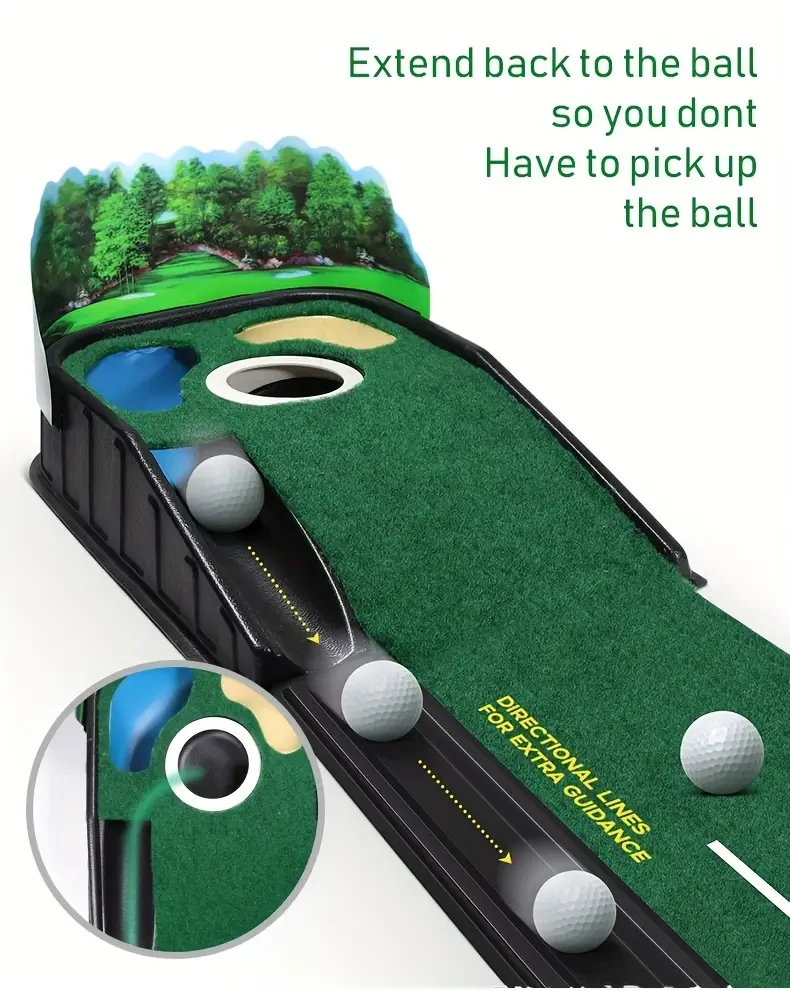 HUAEN 8ft Golf Putting Green  Indoor Practice Mat with 3D Backplate & Ball Return