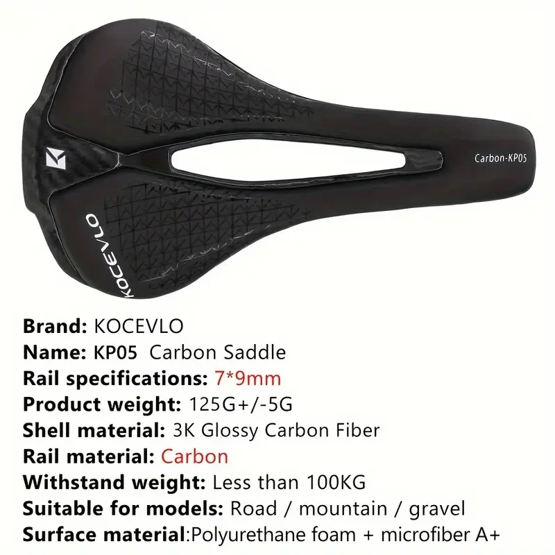 KOCEVLO Ultra-Light Carbon Fiber Bicycle Saddle  Ergonomic Seat for Road & Mountain Bikes