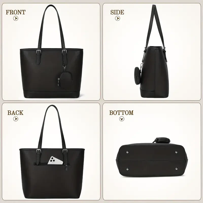 NEWHEY Womens Tote Bag  Large Capacity Faux Leather Shoulder Handbag with Removable Pouch