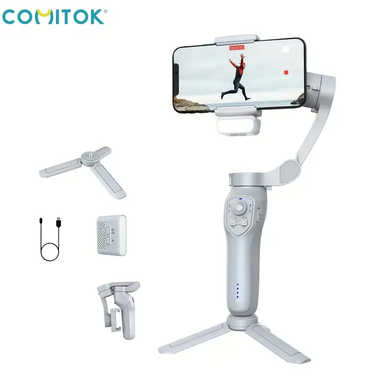 COMITOK L7C Pro 3-Axis Handheld Gimbal Stabilizer  Foldable, Smart Gesture Control & USB Rechargeable