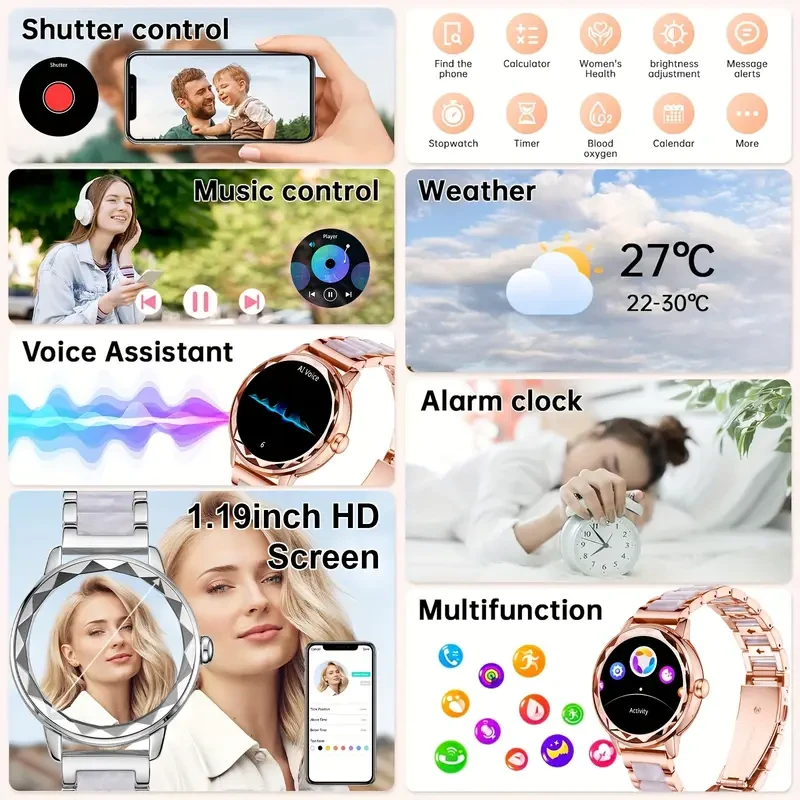 RESOPINDA 2025 Womens Smartwatch  Elegant Design with Health Tracking & Wireless Calling (Golden)