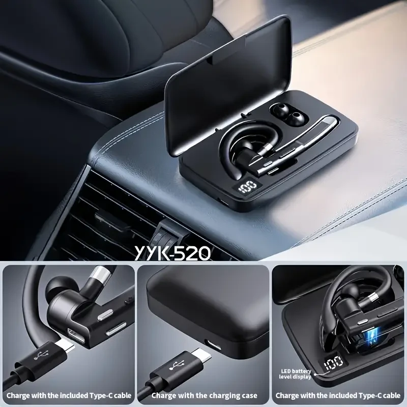 SENBOWE LED Digital Display Single-Ear Wireless Headset  Touch Control, Noise-Cancelling Mic & Type-C Charging