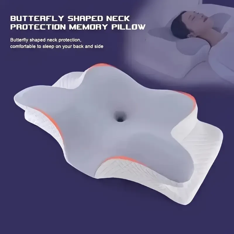 WKEFF Ergonomic Butterfly-Shaped Memory Foam Pillow  Soft Neck Support Cushion for Back & Side Sleepers