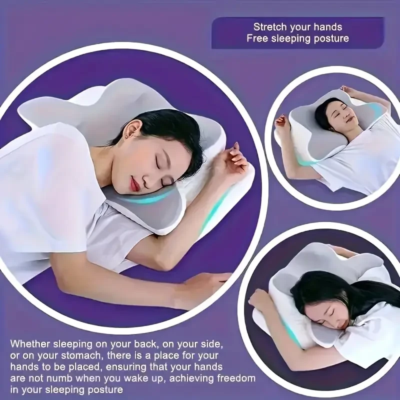 WKEFF Ergonomic Butterfly-Shaped Memory Foam Pillow  Soft Neck Support Cushion for Back & Side Sleepers