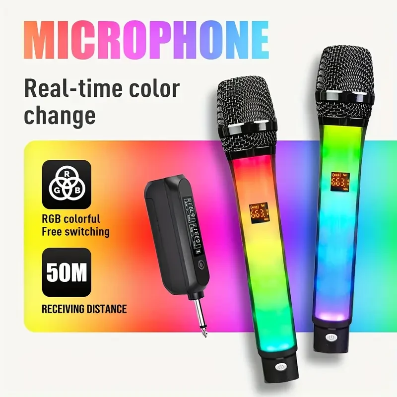G-MARK 2.4G Wireless Microphone  RGB Gradient Lighting, USB Rechargeable Handheld Mic for Karaoke & Live Streaming