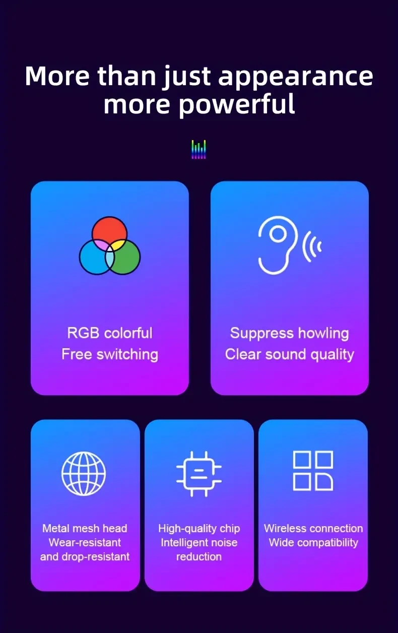 G-MARK 2.4G Wireless Microphone  RGB Gradient Lighting, USB Rechargeable Handheld Mic for Karaoke & Live Streaming