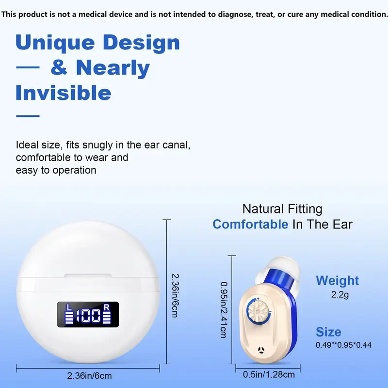 FOAHINIO Adult Rechargeable Sound Amplifier  USB Charging with Comfortable Ear Caps & Charging Case