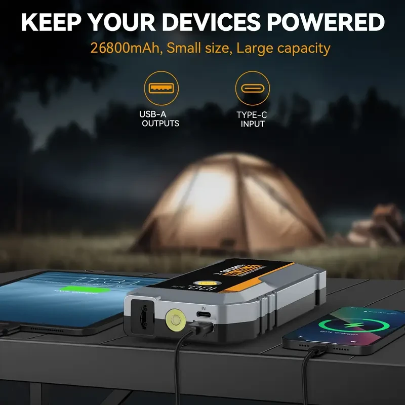 BIUBLE Portable Car Jump Starter  7000A Peak Power Bank with QC3.0 USB & LED Emergency Light