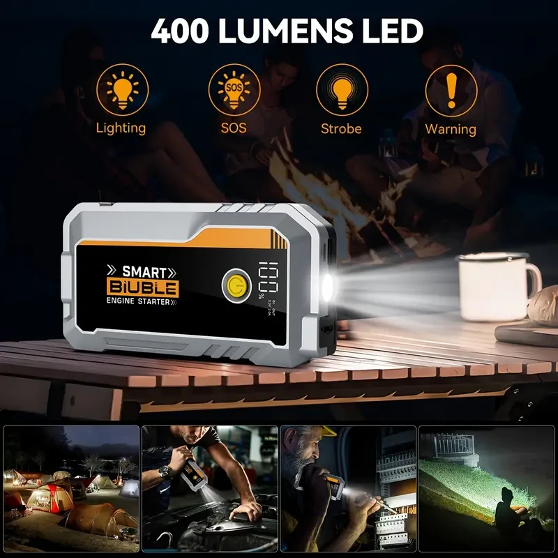 BIUBLE Portable Car Jump Starter 7000A Peak Power Bank with QC3.0 USB & LED Emergency Light