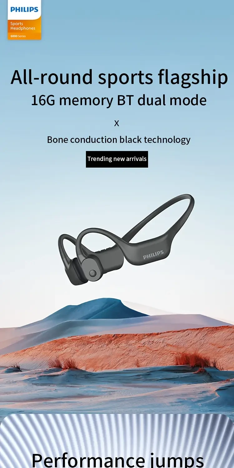 Philips TAA6609 Bone Conduction Wireless Headphones  Open-Ear Design with 16GB Memory & Dual-Mode Playback