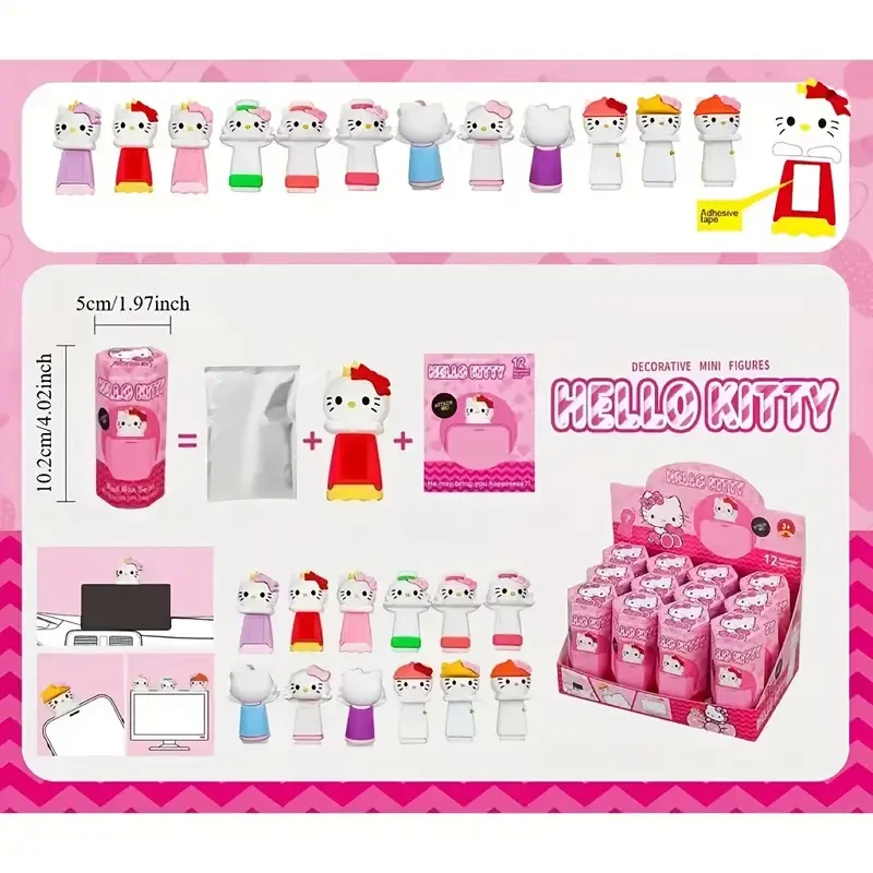 Sanrio Kuromi & Hello Kitty Party Angel Figurine Stickers  12-Piece Random Collectible Set
