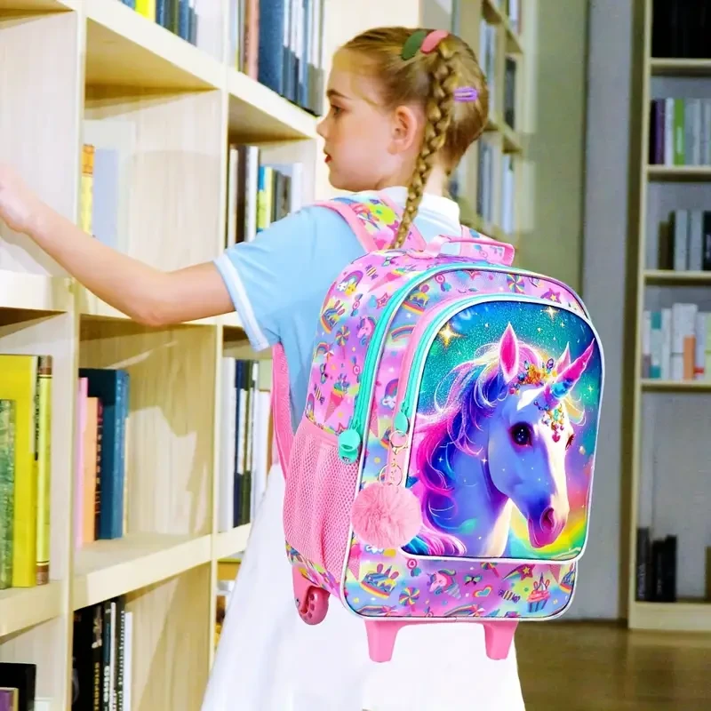 UFNDC Kids Rolling Backpack with Wheels (3-Piece Unicorn Set)