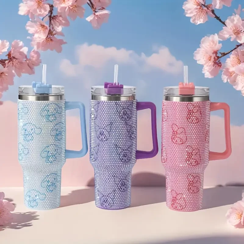 Sanrio 40oz Stainless Steel Insulated Water Bottle  Kuromi, Cinnamoroll & My Melody (Rhinestone Lid)