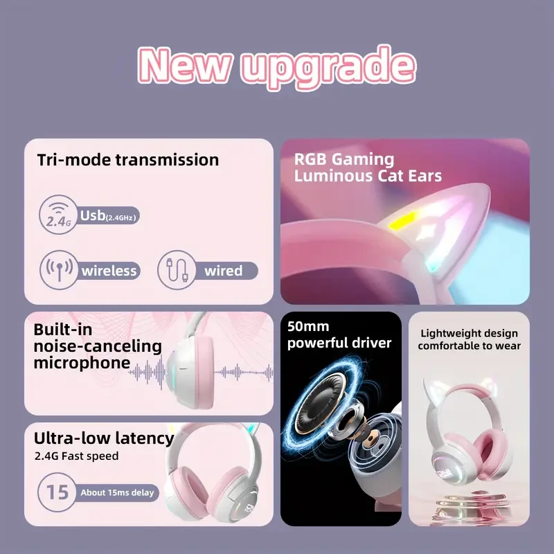 ONIKUMA GT838 Wireless Gaming Headset  RGB LED, Noise-Cancelling Mic, USB-C