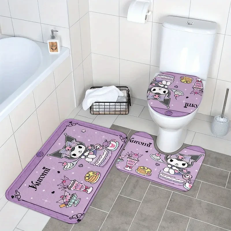 Sanrio Kuromi 3-Piece Bath Mat Set  Non-Slip, Washable, Super-Cute