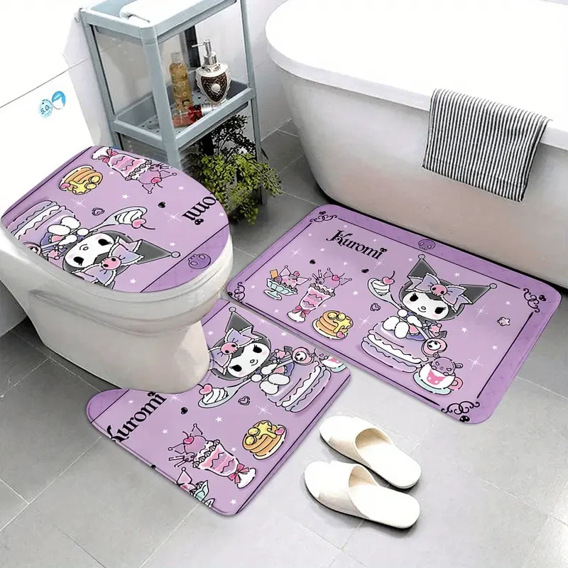 Sanrio Kuromi 3-Piece Bath Mat Set Non-Slip, Washable, Super-Cute