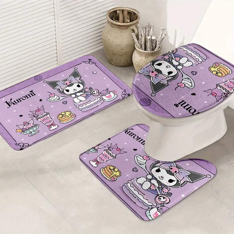 Sanrio Kuromi 3-Piece Bath Mat Set Non-Slip, Washable, Super-Cute