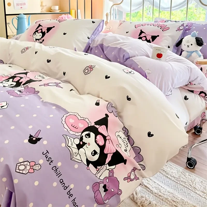 Sanrio 4-Piece Bedding Set  Purple Cartoon Theme (200  230 cm)