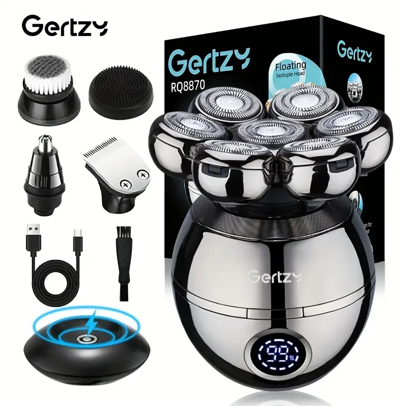 GERTZY 5-in-1 Electric Head Shaver for Bald Men  Cordless, Rechargeable, LED Display