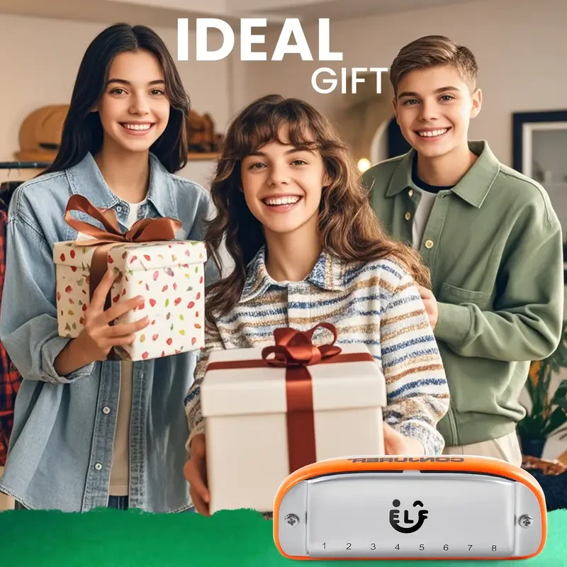 8-Hole Blues Harmonica Conjurer  Metal Blues Harp with Orange Accents (White)